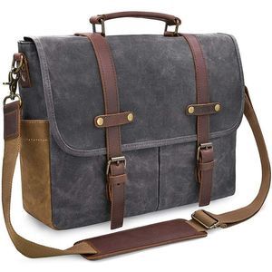 NEW Mens Waxed Canvas and Leather Messenger Bag 15.6 Inch